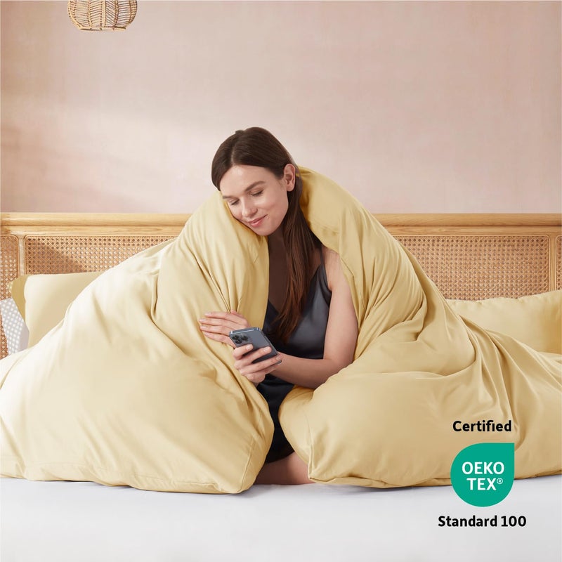Nestl Camel Gold Duvet Cover Full Size - Soft Double Brushed Full Size Duvet Cover Set, 3 Piece, with Button Closure, 1 Duvet Cover 80x90 inches and 2 Pillow Shams - Image 3